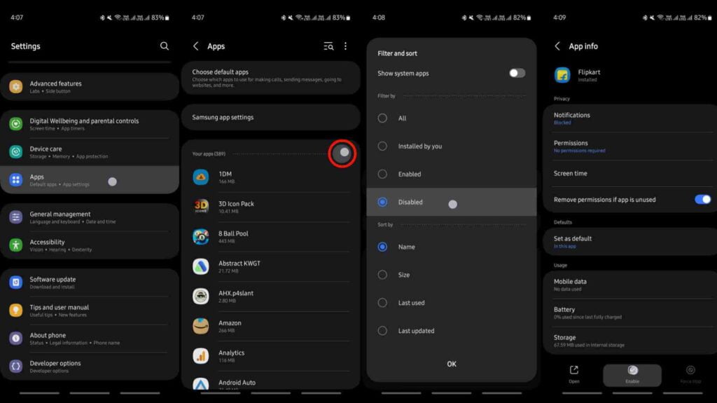 How to enable disabled apps on Android